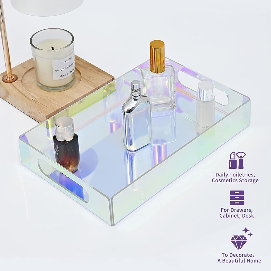 Reoyourt Acrylic Vanity Tray Acrylic Iridescent Dresser Tray