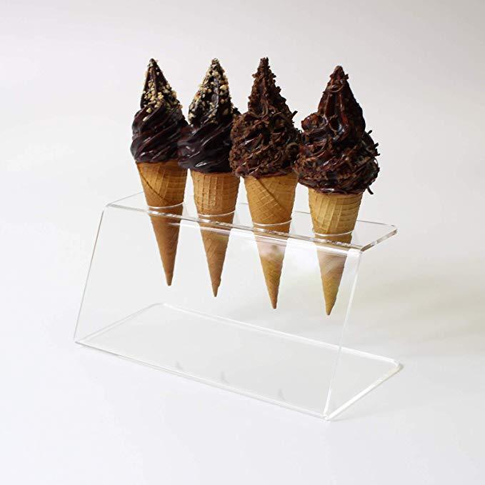 Wholesale Transparent Ice Cream Cupcake Stand Holder Acrylic 4 Holes Ice Cream Cone Display Stand