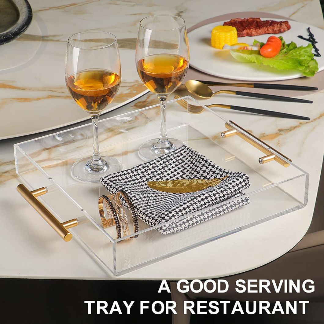 Clear Serving Tray with Gold Handles Acrylic Tray