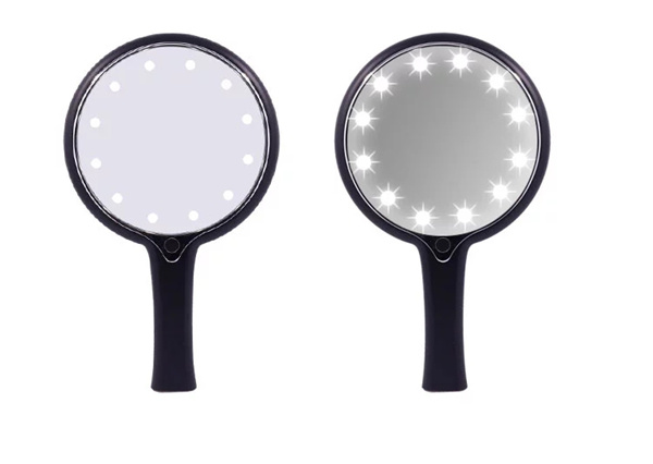 China Factory Acrylic Handheld Makeup Mirror with LED Lighting