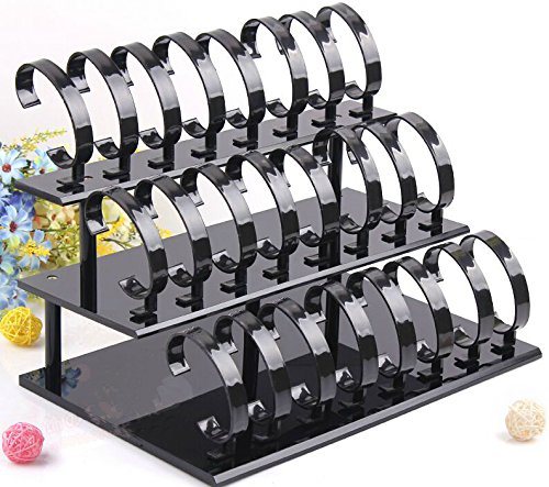 3-Tier Watch Stand Holder Removable 24 Acrylic Watch Display Rack Watch Frame Watch Holder-Black