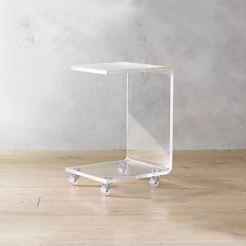 High Quality Clear Acrylic Bar Cart Simple Family Small Side Table Moving Coffee Cart with Wheels