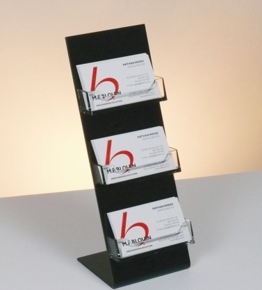 Acrylic card holder with black base and three clear holders